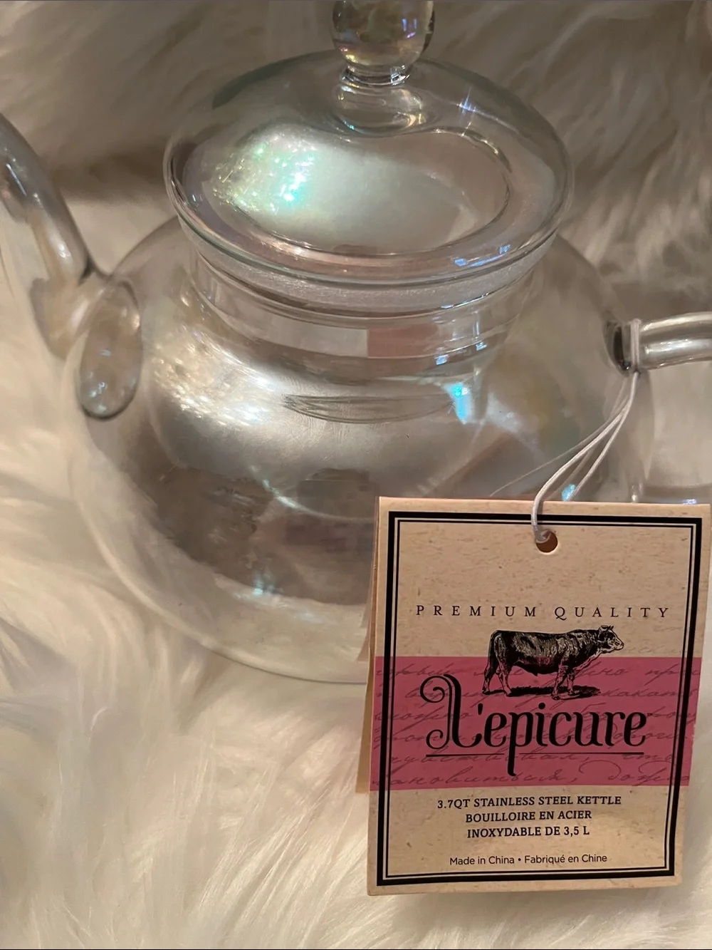 Iridescent colored Clear Glass Teapot